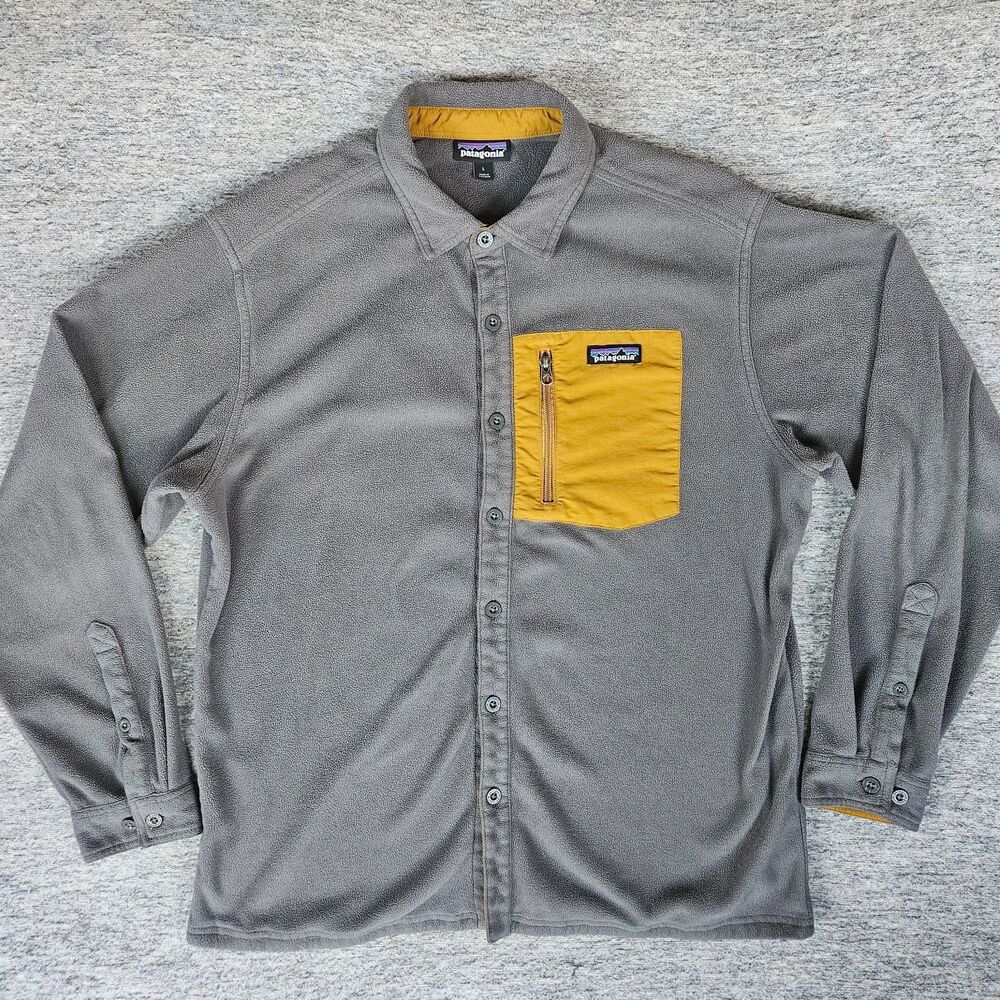 Patagonia Men's Size Large Micro D Button Shirt Microfleece Gray 52490 Gorpcore